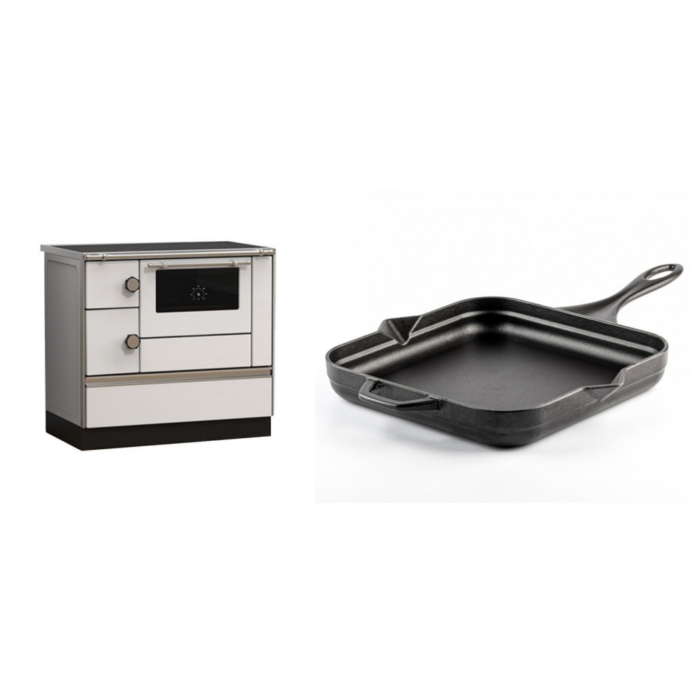 Set Küchenofen Alfa Plam Alfa 90 HET, 14.39kW + Emaillierte Gusseisenpfanne Solagio, Black Onyx, 28x28cm | Kaminofen - Holzofen mit Backfach | Kaminofen |