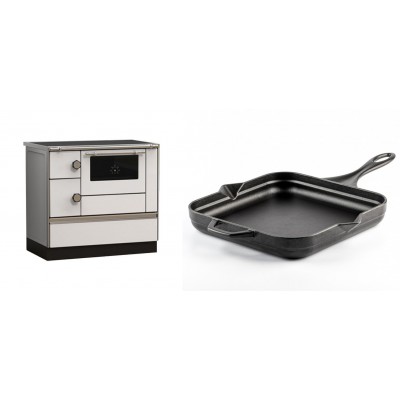 Set Küchenofen Alfa Plam Alfa 90 HET, 14.39kW + Emaillierte Gusseisenpfanne Solagio, Black Onyx, 28x28cm - Kaminofen - Holzofen mit Backfach