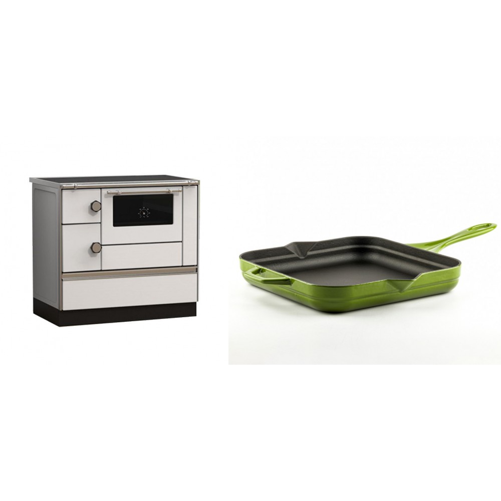 Set Küchenofen Alfa Plam Alfa 90 HET, 14.39kW + Emaillierte Gusseisenpfanne Solagio, Bamboo, 28x28cm | Kaminofen - Holzofen mit Backfach | Kaminofen |