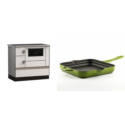 Set Küchenofen Alfa Plam Alfa 90 HET, 14.39kW + Emaillierte Gusseisenpfanne Solagio, Bamboo, 28x28cm - Kaminofen - Holzofen mit Backfach