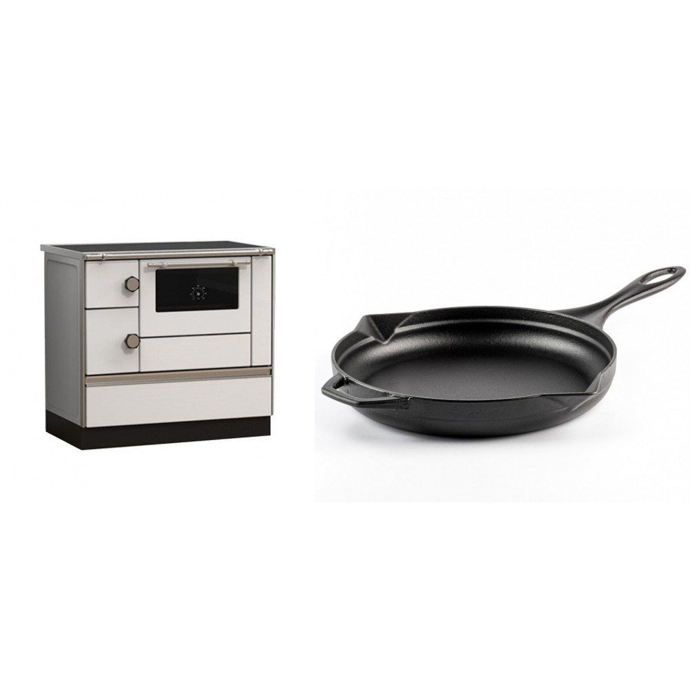 Set Küchenofen Alfa Plam Alfa 90 HET, 14.39kW + Emaillierte Gusseisenpfanne Solagio, Black Onyx, Ф28cm | Kaminofen - Holzofen mit Backfach | Kaminofen |