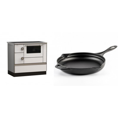 Set Küchenofen Alfa Plam Alfa 90 HET, 14.39kW + Emaillierte Gusseisenpfanne Solagio, Black Onyx, Ф28cm - Kaminofen - Holzofen mit Backfach