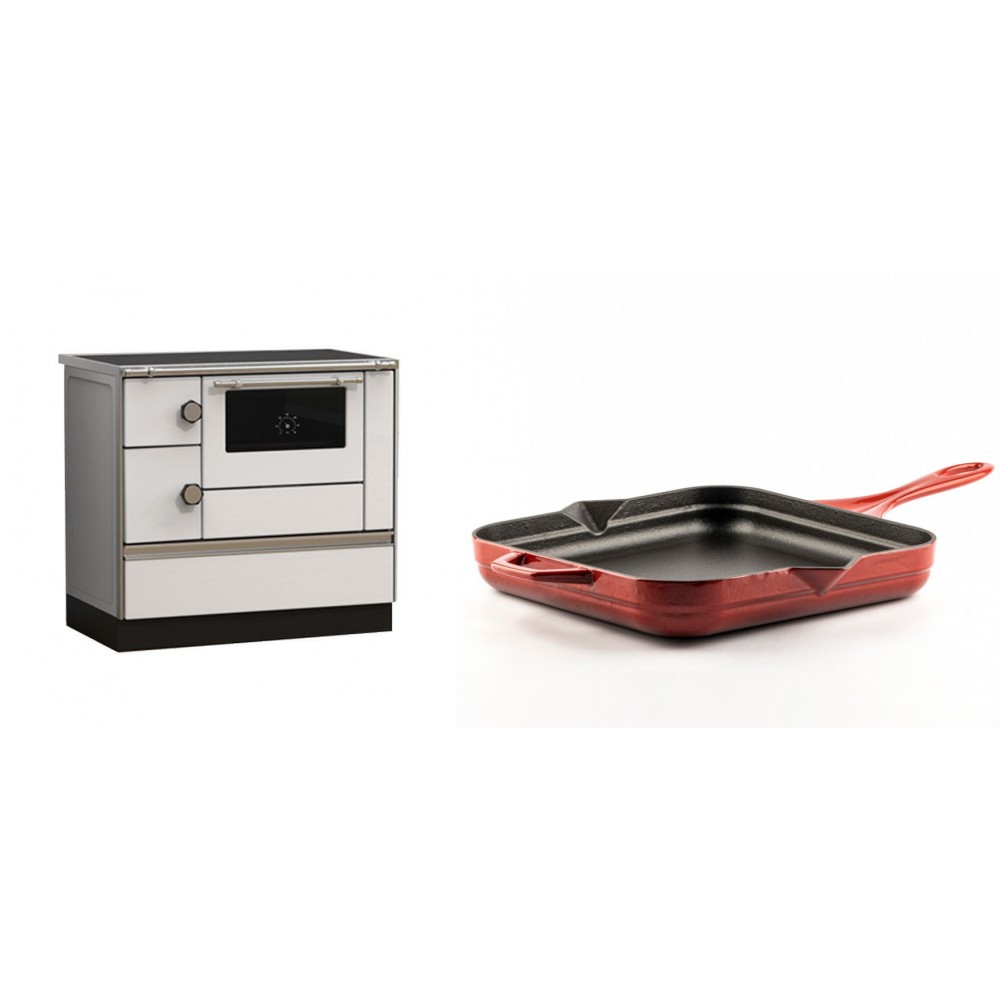 Set Küchenofen Alfa Plam Alfa 90 HET, 14.39kW + Emaillierte Gusseisenpfanne Solagio, Rubin, 28x28cm