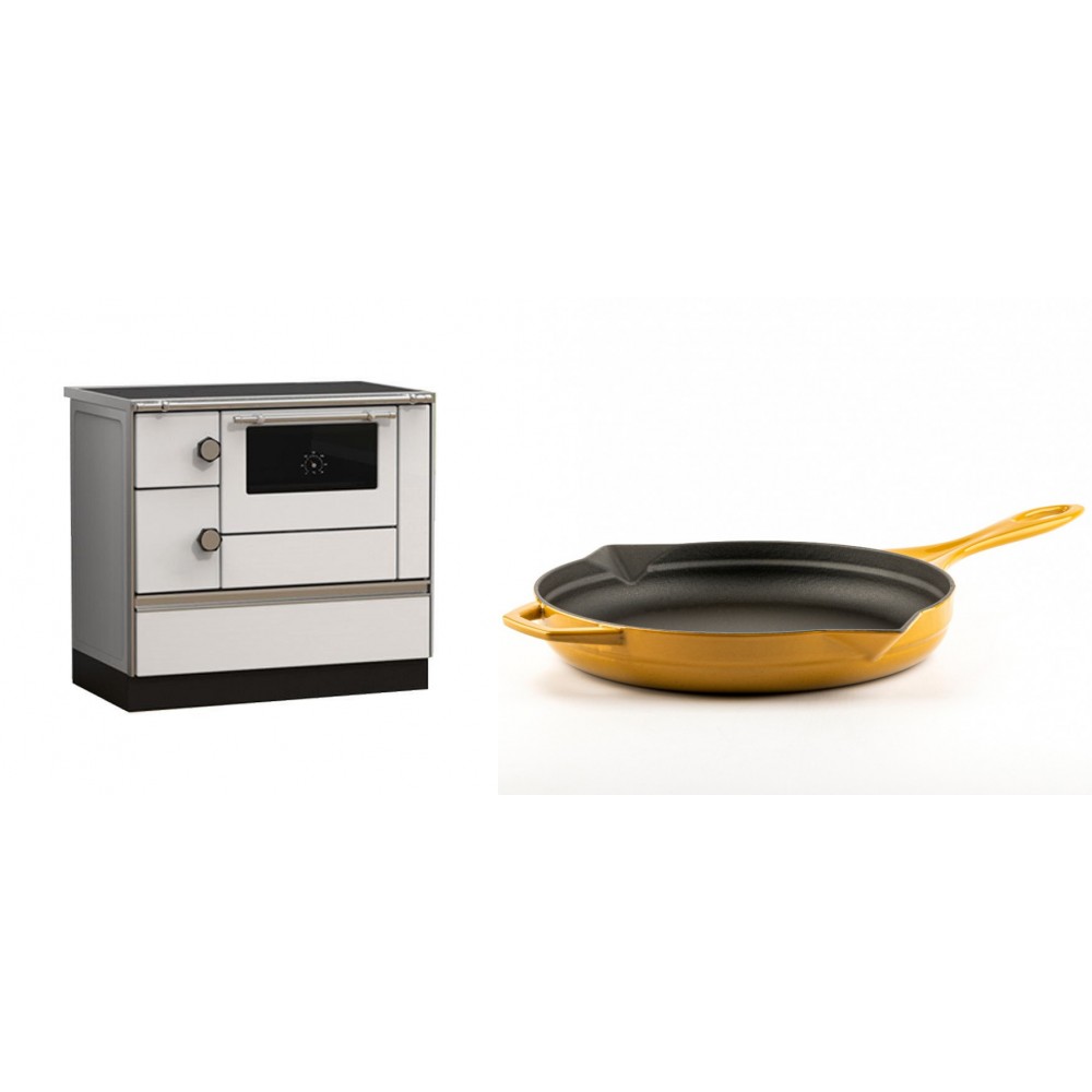 Set Küchenofen Alfa Plam Alfa 90 HET, 14.39kW + Emaillierte Gusseisenpfanne Solagio, Dijon, Ф28cm | Kaminofen - Holzofen mit Backfach | Kaminofen |