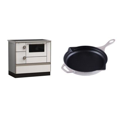 Set Küchenofen Alfa Plam Alfa 90 HET, 14.39kW + Emaillierte Gusseisenpfanne Solagio, Ivory, Ф28cm - Kaminofen - Holzofen mit Backfach