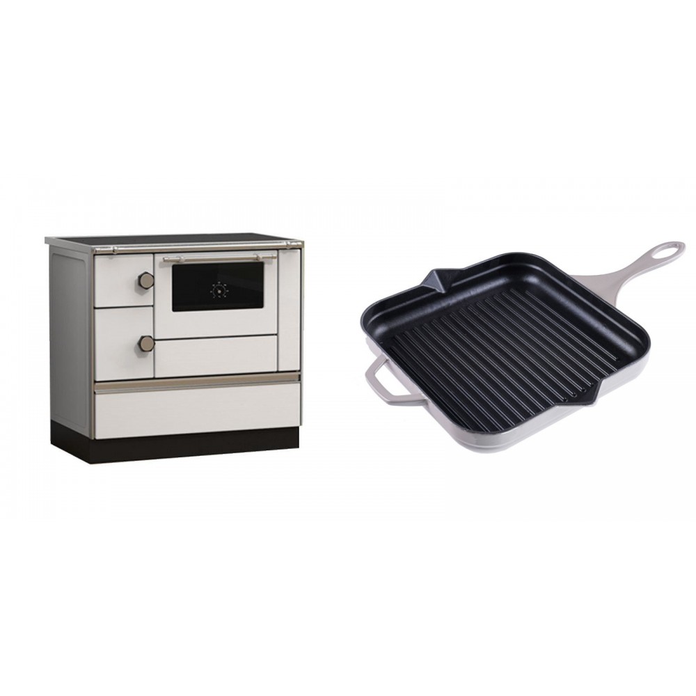 Set Küchenofen Alfa Plam Alfa 90 HET, 14.39kW + Emaillierte grillpfanne Gusseisen Solagio, Ivory, 28x28cm | Kaminofen - Holzofen mit Backfach | Kaminofen |