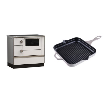 Set Küchenofen Alfa Plam Alfa 90 HET, 14.39kW + Emaillierte grillpfanne Gusseisen Solagio, Ivory, 28x28cm - Kaminofen - Holzofen mit Backfach