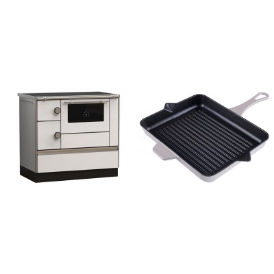 Set Küchenofen Alfa Plam Alfa 90 HET, 14.39kW + Emaillierte grillpfanne Gusseisen Solagio, Ivory, 26x32cm - Kaminofen - Holzofen mit Backfach