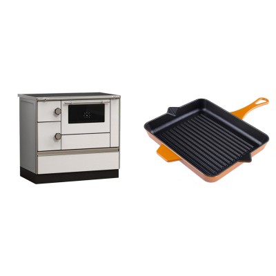 Set Küchenofen Alfa Plam Alfa 90 HET, 14.39kW + Emaillierte grillpfanne Gusseisen Solagio, Dijon, 26x32cm - Kaminofen - Holzofen mit Backfach