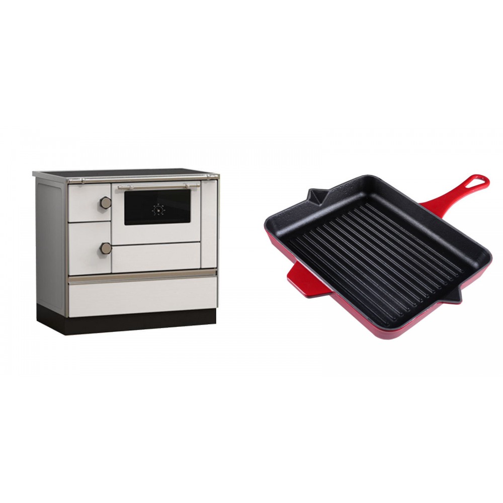Set Küchenofen Alfa Plam Alfa 90 HET, 14.39kW + Emaillierte grillpfanne Gusseisen Solagio, Rubin, 26x32cm | Kaminofen - Holzofen mit Backfach | Kaminofen |