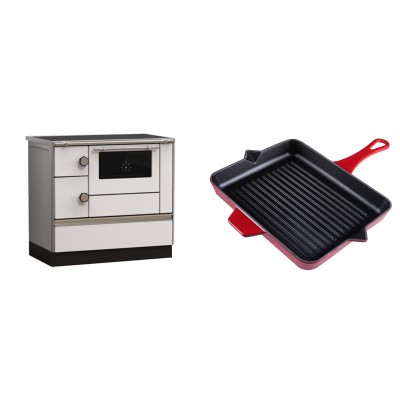 Set Küchenofen Alfa Plam Alfa 90 HET, 14.39kW + Emaillierte grillpfanne Gusseisen Solagio, Rubin, 26x32cm - Kaminofen - Holzofen mit Backfach