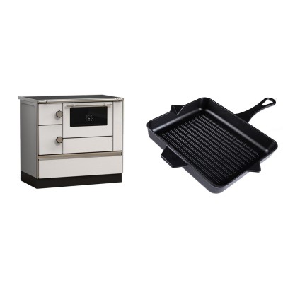 Set Küchenofen Alfa Plam Alfa 90 HET, 14.39kW + Emaillierte grillpfanne Gusseisen Solagio, Black Onyx, 26x32cm - Kaminofen - Holzofen mit Backfach