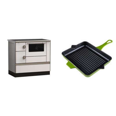 Set Küchenofen Alfa Plam Alfa 90 HET, 14.39kW + Emaillierte grillpfanne Gusseisen Solagio, Bamboo, 26x32cm - Kaminofen - Holzofen mit Backfach