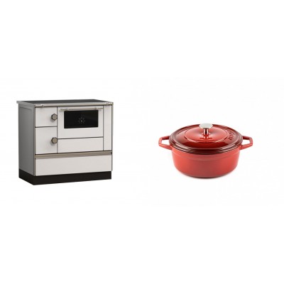 Set Küchenofen Alfa Plam Alfa 90 HET, 14.39kW + Gusseisen Topf Tiefer Solagio, Rubin, Ф12 - Kaminofen - Holzofen mit Backfach