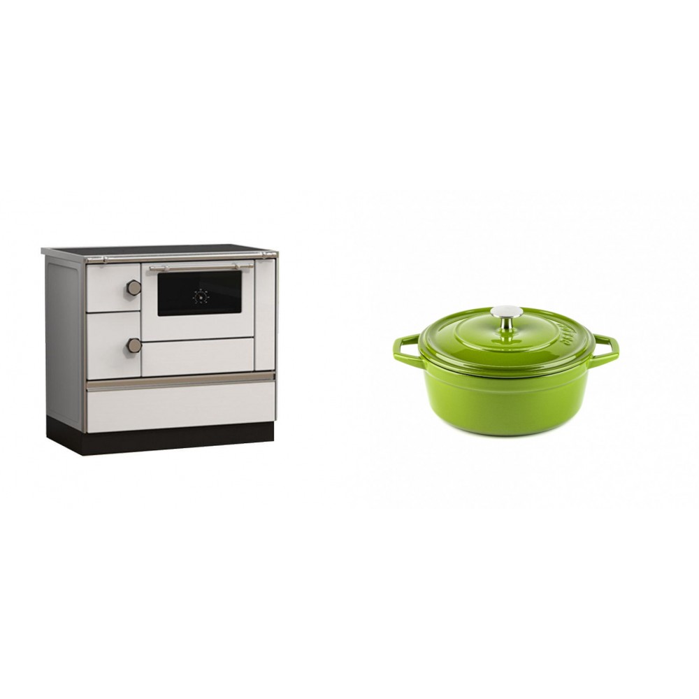 Set Küchenofen Alfa Plam Alfa 90 HET, 14.39kW + Gusseisen Topf Tiefer Solagio, Bamboo, Ф12 | Kaminofen - Holzofen mit Backfach | Kaminofen |