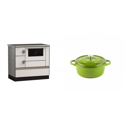 Set Küchenofen Alfa Plam Alfa 90 HET, 14.39kW + Gusseisen Topf Tiefer Solagio, Bamboo, Ф12 - Kaminofen - Holzofen mit Backfach