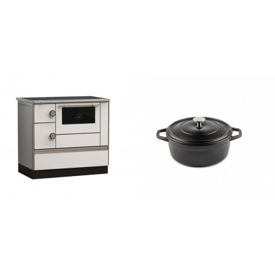 Set Küchenofen Alfa Plam Alfa 90 HET, 14.39kW + Gusseisen Topf Tiefer Solagio, Black Onyx, Ф12 - Kaminofen - Holzofen mit Backfach