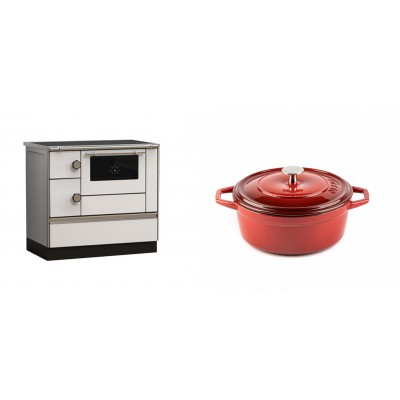 Set Küchenofen Alfa Plam Alfa 90 HET, 14.39kW + Gusseisen Topf Tiefer Solagio, Rubin, Ф20 - Kaminofen - Holzofen mit Backfach
