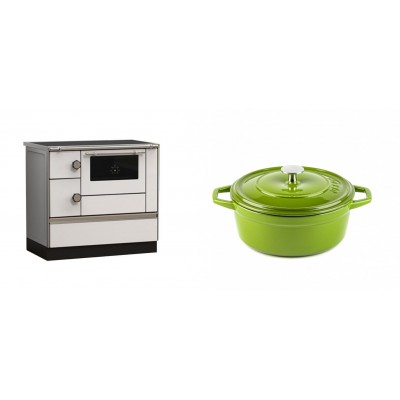 Set Küchenofen Alfa Plam Alfa 90 HET, 14.39kW + Gusseisen Topf Tiefer Solagio, Bamboo, Ф20 - Kaminofen - Holzofen mit Backfach