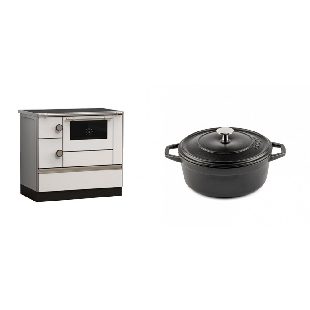 Set Küchenofen Alfa Plam Alfa 90 HET, 14.39kW + Gusseisen Topf Tiefer Solagio, Black Onyx, Ф20 | Kaminofen - Holzofen mit Backfach | Kaminofen |