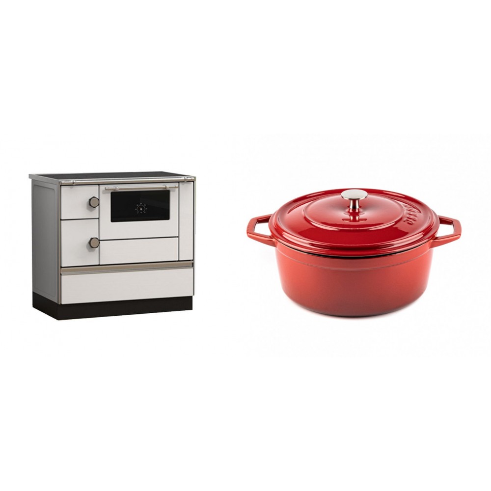 Set Küchenofen Alfa Plam Alfa 90 HET, 14.39kW + Gusseisen Topf Tiefer Solagio, Rubin, Ф24 | Kaminofen - Holzofen mit Backfach | Kaminofen |