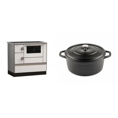 Set Küchenofen Alfa Plam Alfa 90 HET, 14.39kW + Gusseisen Topf Tiefer Solagio, Black Onyx, Ф24 - Kaminofen - Holzofen mit Backfach