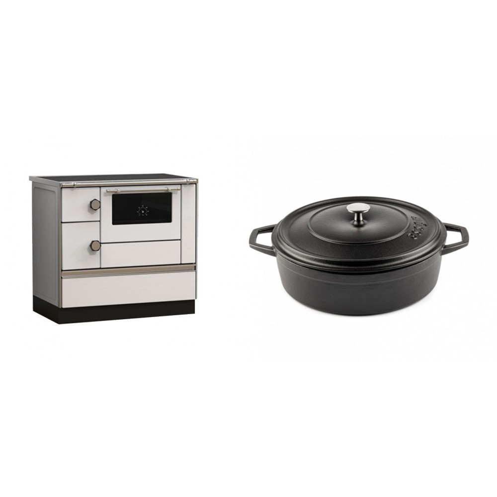 Set Küchenofen Alfa Plam Alfa 90 HET, 14.39kW + Gusseisen Topf Flach Solagio, Black Onyx, Ф26