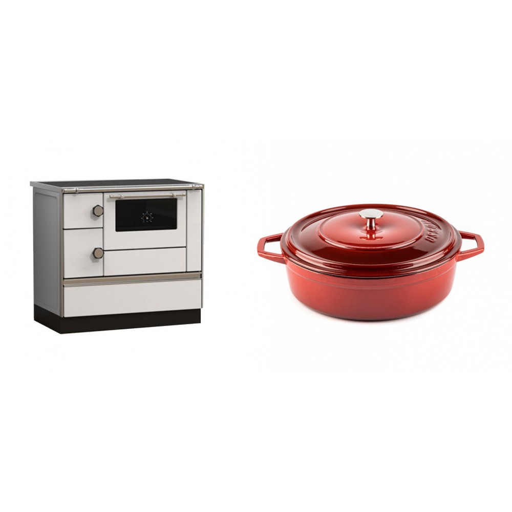 Set Küchenofen Alfa Plam Alfa 90 HET, 14.39kW + Gusseisen Topf Flach Solagio, Rubin, Ф26