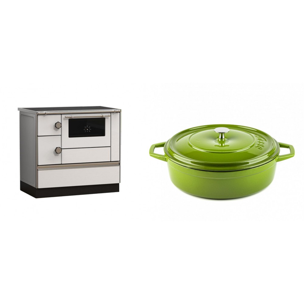 Set Küchenofen Alfa Plam Alfa 90 HET, 14.39kW + Gusseisen Topf Flach Solagio, Bamboo, Ф28 | Kaminofen - Holzofen mit Backfach | Kaminofen |