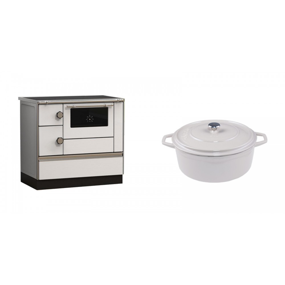 Set Küchenofen Alfa Plam Alfa 90 HET, 14.39kW + Gusseisen Topf Tiefer Solagio, Ivory, Ф20