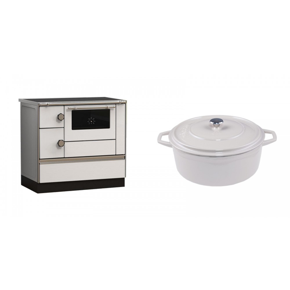 Set Küchenofen Alfa Plam Alfa 90 HET, 14.39kW + Gusseisen Topf Tiefer Solagio, Ivory, Ф24