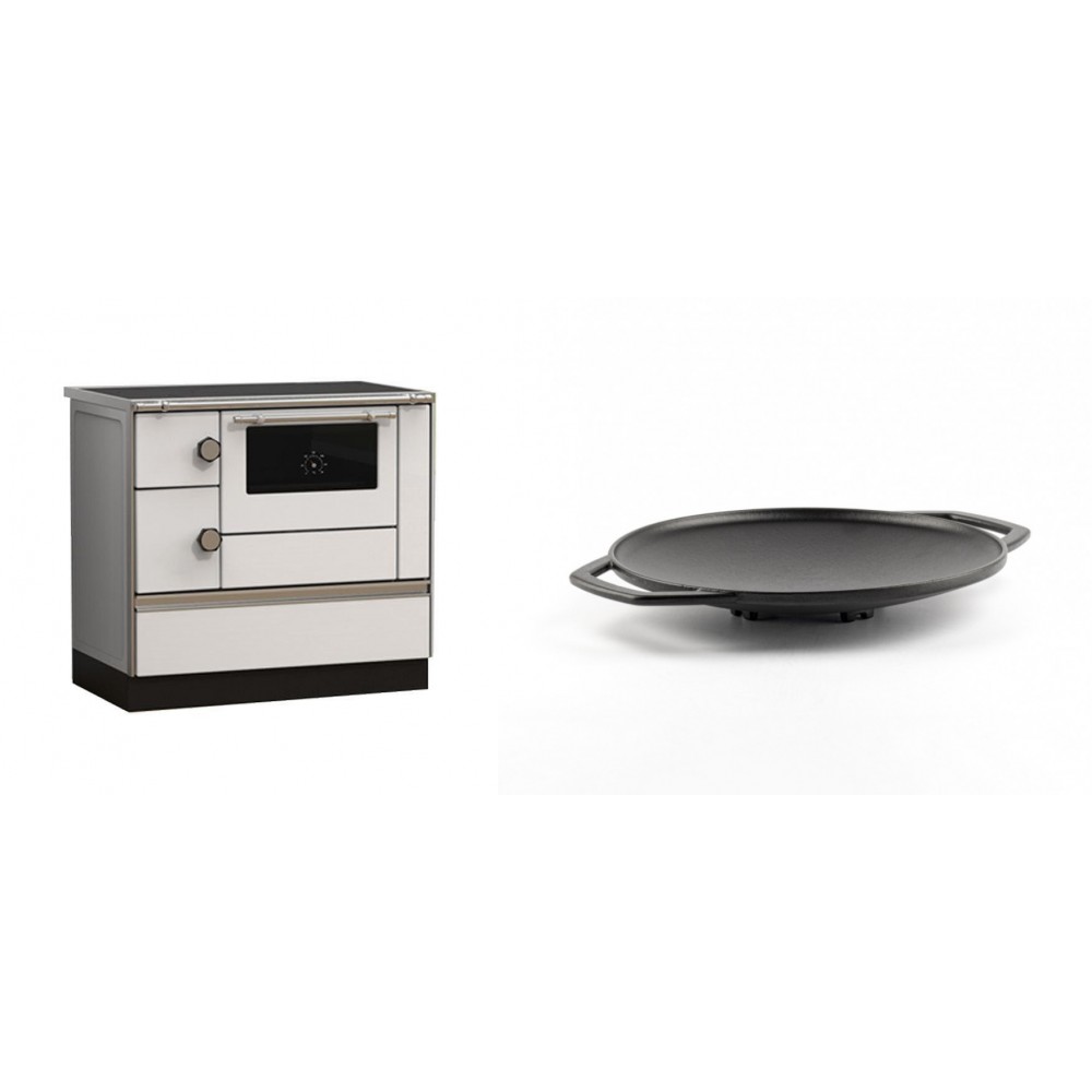 Set Küchenofen Alfa Plam Alfa 90 HET, 14.39kW + Backplatte aus Gusseisen Solagio, Ф28cm