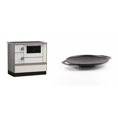 Set Küchenofen Alfa Plam Alfa 90 HET, 14.39kW + Backplatte aus Gusseisen Solagio, Ф28cm - Kaminofen - Holzofen mit Backfach