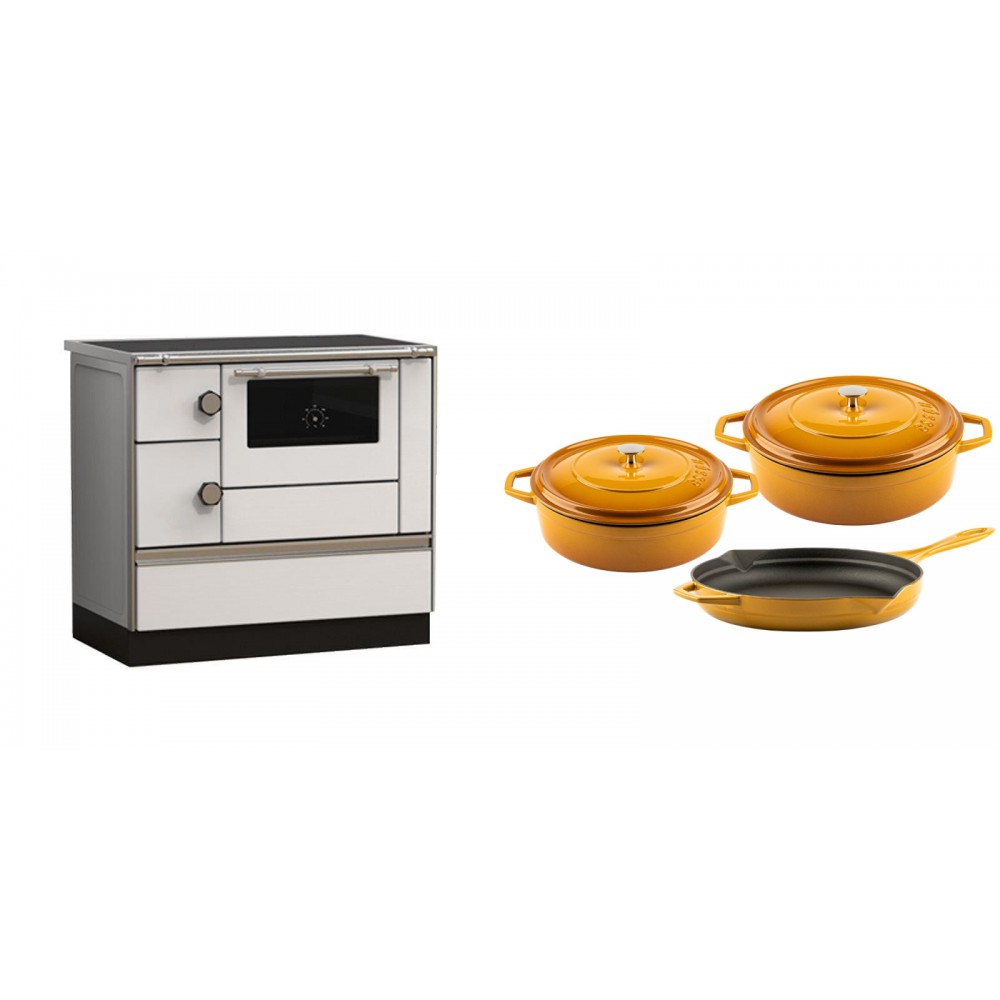 Set Küchenofen Alfa Plam Alfa 90 HET, 14.39kW + Gusseisen Topf Set aus 3 teilen Solagio, Dijon