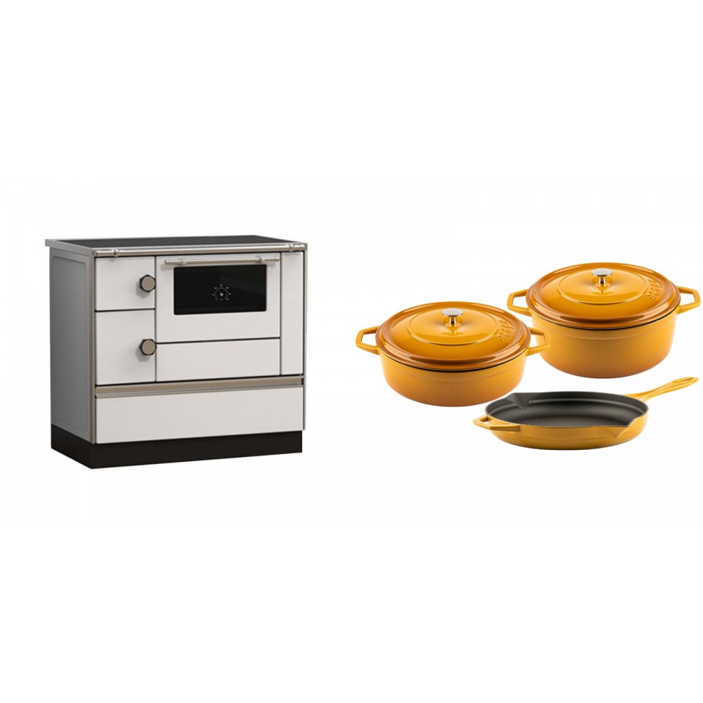 Set Küchenofen Alfa Plam Alfa 90 HET, 14.39kW + Gusseisen Topf Set aus 3 teilen Solagio, Dijon