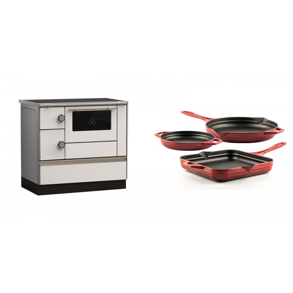 Set Küchenofen Alfa Plam Alfa 90 HET, 14.39kW + Gusseisen Topf Set aus 3 teilen Solagio, Rubin