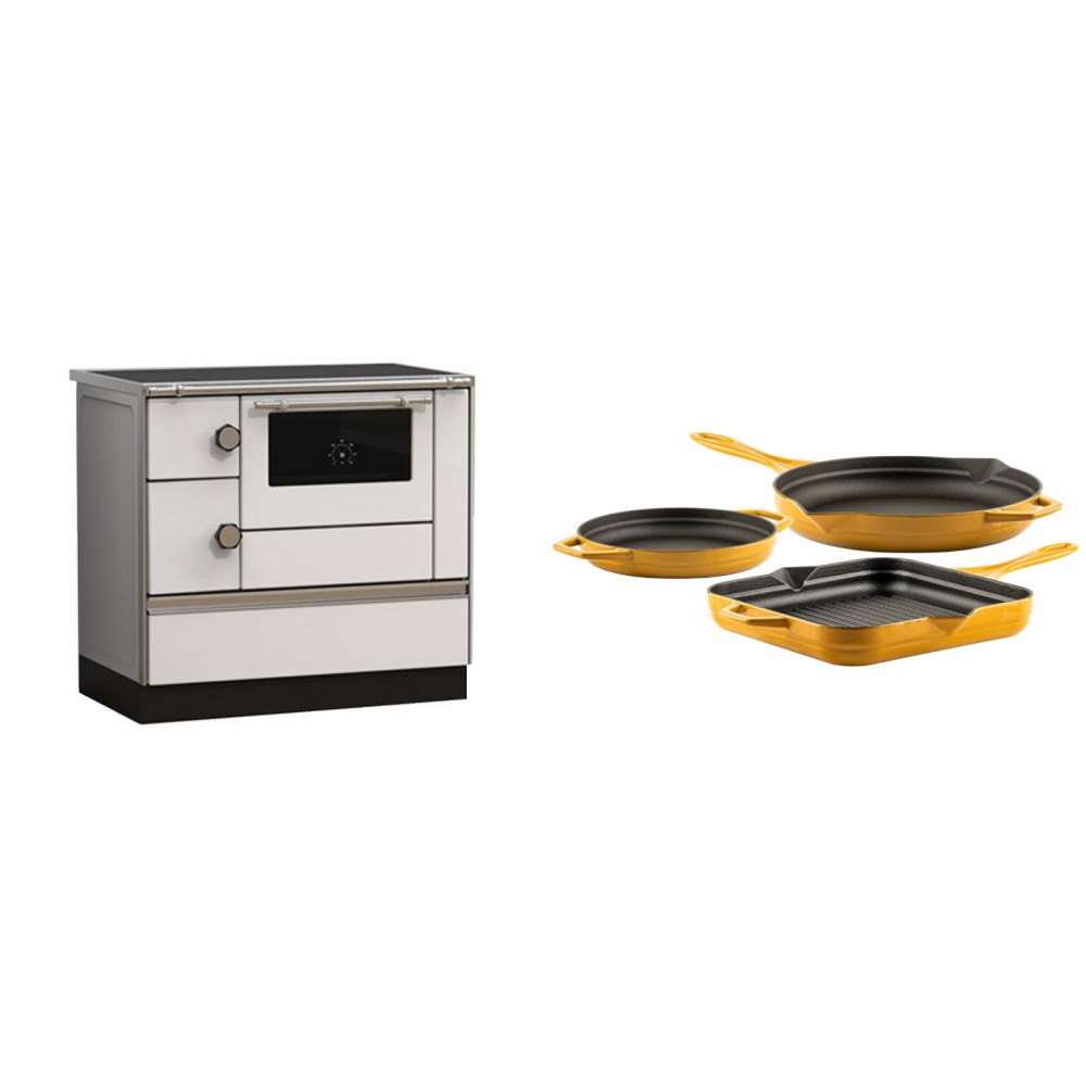 Set Küchenofen Alfa Plam Alfa 90 HET, 14.39kW + Gusseisen Topf Set aus 3 teilen Solagio, Dijon