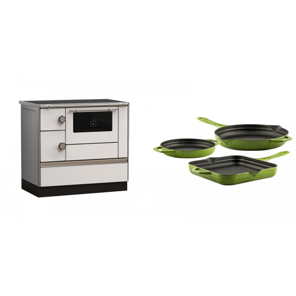 Set Küchenofen Alfa Plam Alfa 90 HET, 14.39kW + Gusseisen Topf Set aus 3 teilen Solagio, Bamboo | Kaminofen - Holzofen mit Backfach | Kaminofen |