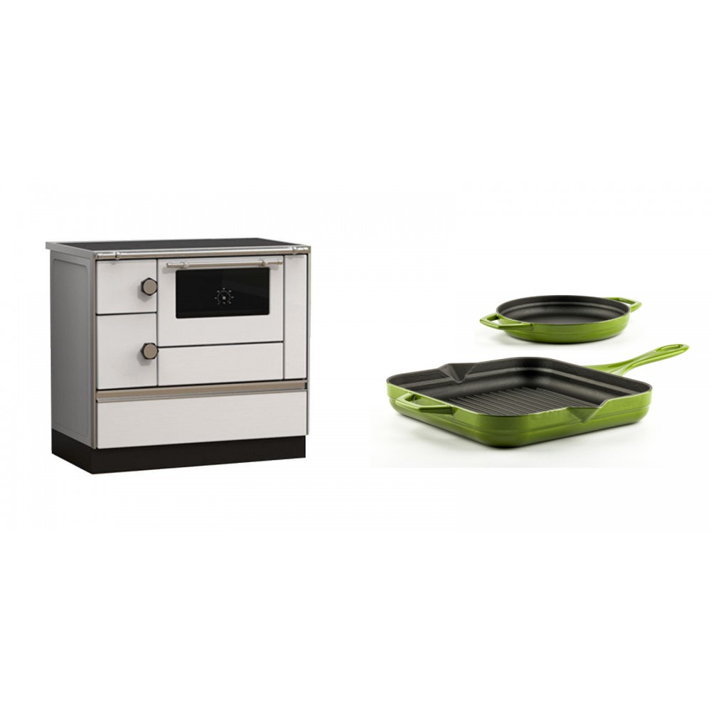 Set Küchenofen Alfa Plam Alfa 90 HET, 14.39kW + Gusseisen Topf Set aus 2 teilen Solagio, Bamboo | Kaminofen - Holzofen mit Backfach | Kaminofen |