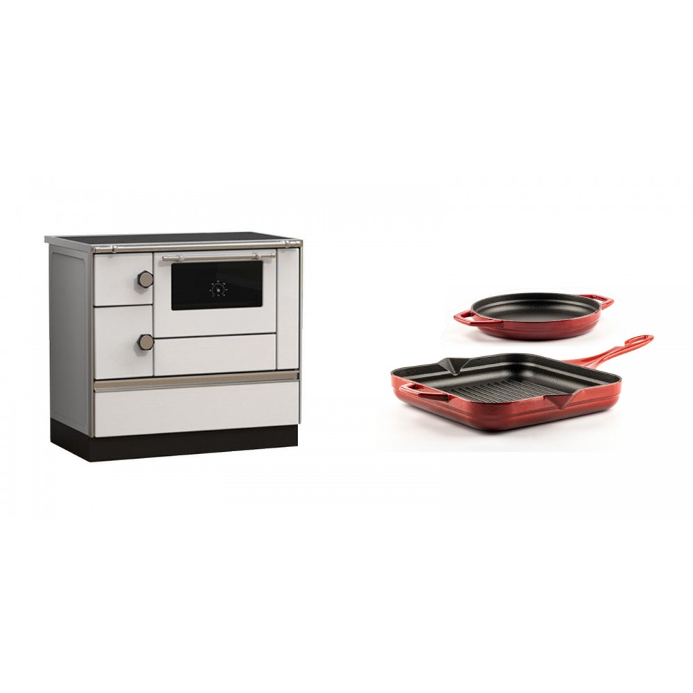 Set Küchenofen Alfa Plam Alfa 90 HET, 14.39kW + Gusseisen Topf Set aus 2 teilen Solagio, Rubin | Kaminofen - Holzofen mit Backfach | Kaminofen |