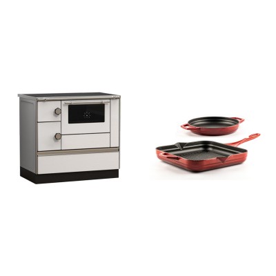 Set Küchenofen Alfa Plam Alfa 90 HET, 14.39kW + Gusseisen Topf Set aus 2 teilen Solagio, Rubin - Kaminofen - Holzofen mit Backfach