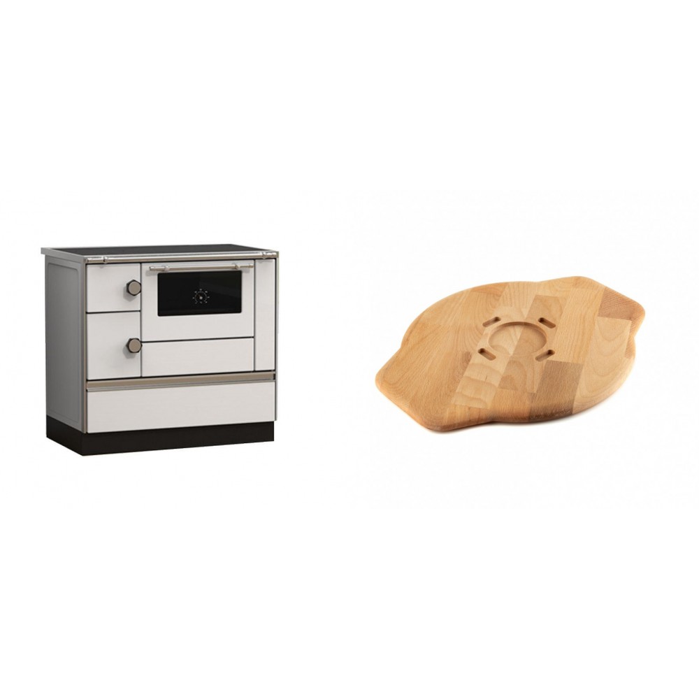 Set Küchenofen Alfa Plam Alfa 90 HET, 14.39kW + Holz untersetzer für Gusseisenplatte Solagio HSYSAK28