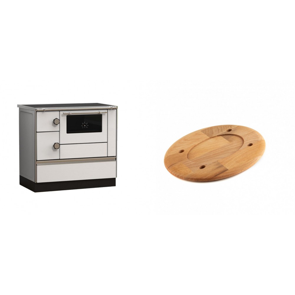 Set Küchenofen Alfa Plam Alfa 90 HET, 14.39kW + Holz untersetzer für ovale platte Solagio HSOISK1728, 17x28cm | Kaminofen - Holzofen mit Backfach | Kaminofen |