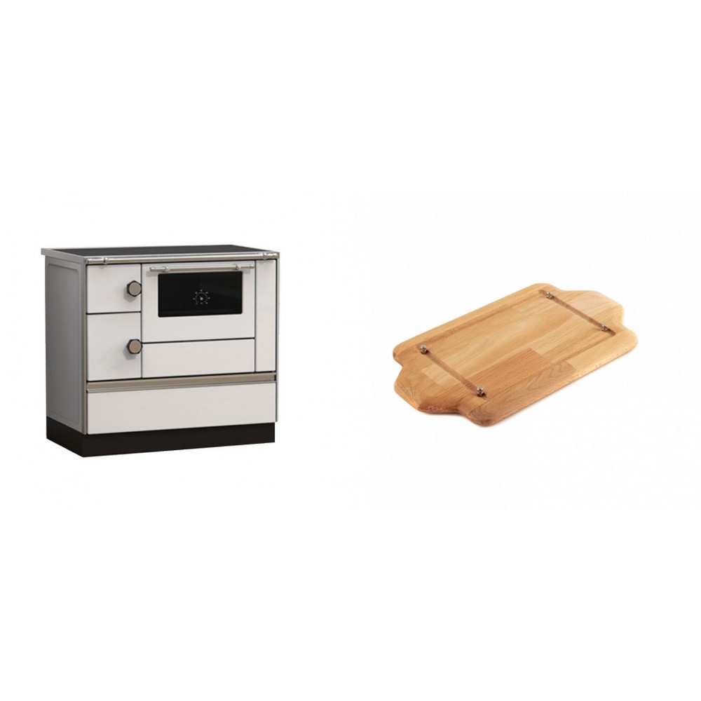 Set Küchenofen Alfa Plam Alfa 90 HET, 14.39kW + Holz untersetzer für mini-gusseisenplatte Solagio HSDDHP1522 | Kaminofen - Holzofen mit Backfach | Kaminofen |