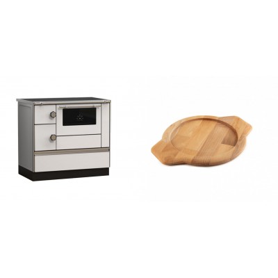 Set Küchenofen Alfa Plam Alfa 90 HET, 14.39kW + Holz untersetzer für gusseisenschüssel Solagio HSYKTV22 - Kaminofen - Holzofen mit Backfach