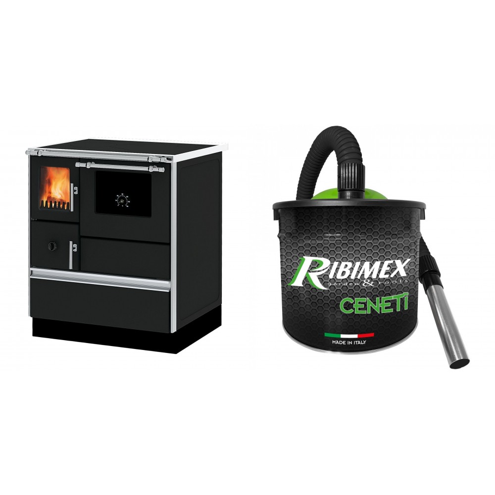 Set Küchenofen Alfa Plam Dominant 70, 6.3kW + Elektrischer Aschesauger Ribimex, Modell Cenetì, Fassungsvermögen 15 L | Kaminofen - Holzofen mit Backfach | Kaminofen |