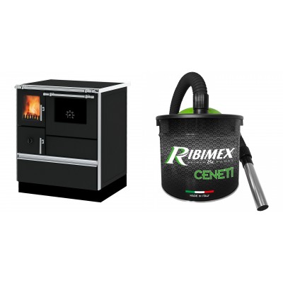 Set Küchenofen Alfa Plam Dominant 70, 6.3kW + Elektrischer Aschesauger Ribimex, Modell Cenetì, Fassungsvermögen 15 L - Kaminofen - Holzofen mit Backfach