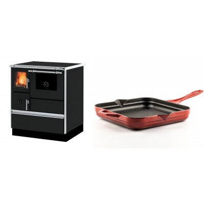 Set Küchenofen Alfa Plam Dominant 70, 6.3kW + Emaillierte grillpfanne Gusseisen Solagio, Rubin, 28x28cm - Kaminofen - Holzofen mit Backfach