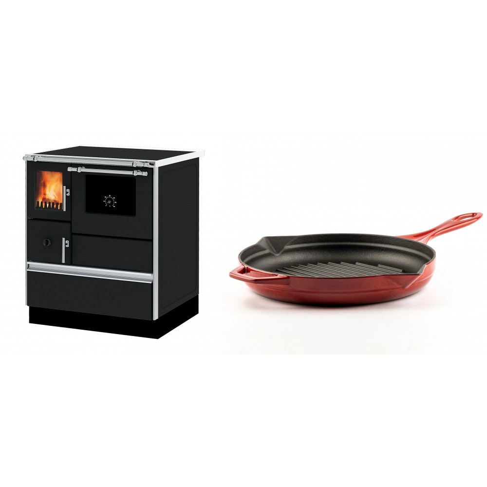 Set Küchenofen Alfa Plam Dominant 70, 6.3kW + Emaillierte grillpfanne Gusseisen Solagio, Rubin, Ф28cm | Kaminofen - Holzofen mit Backfach | Kaminofen |