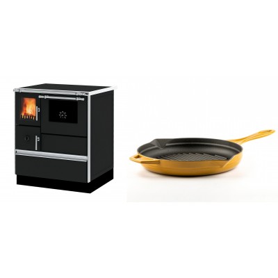 Set Küchenofen Alfa Plam Dominant 70, 6.3kW + Emaillierte grillpfanne Gusseisen Solagio, Dijon, Ф28cm - Kaminofen - Holzofen mit Backfach